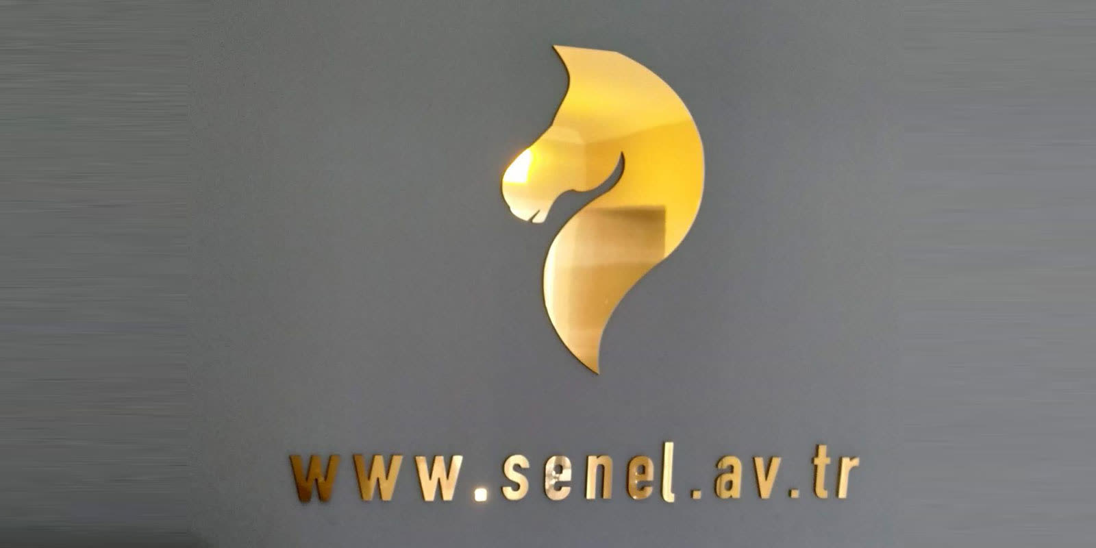 Şenel Hukuk Bürosu'nun girişindeki altın at logolu tabela